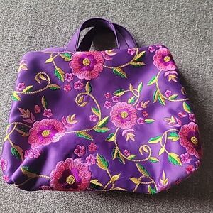 Neiman Marcus Travel Organizer - 2 Plastic Lined Zip Pockets Purple Floral